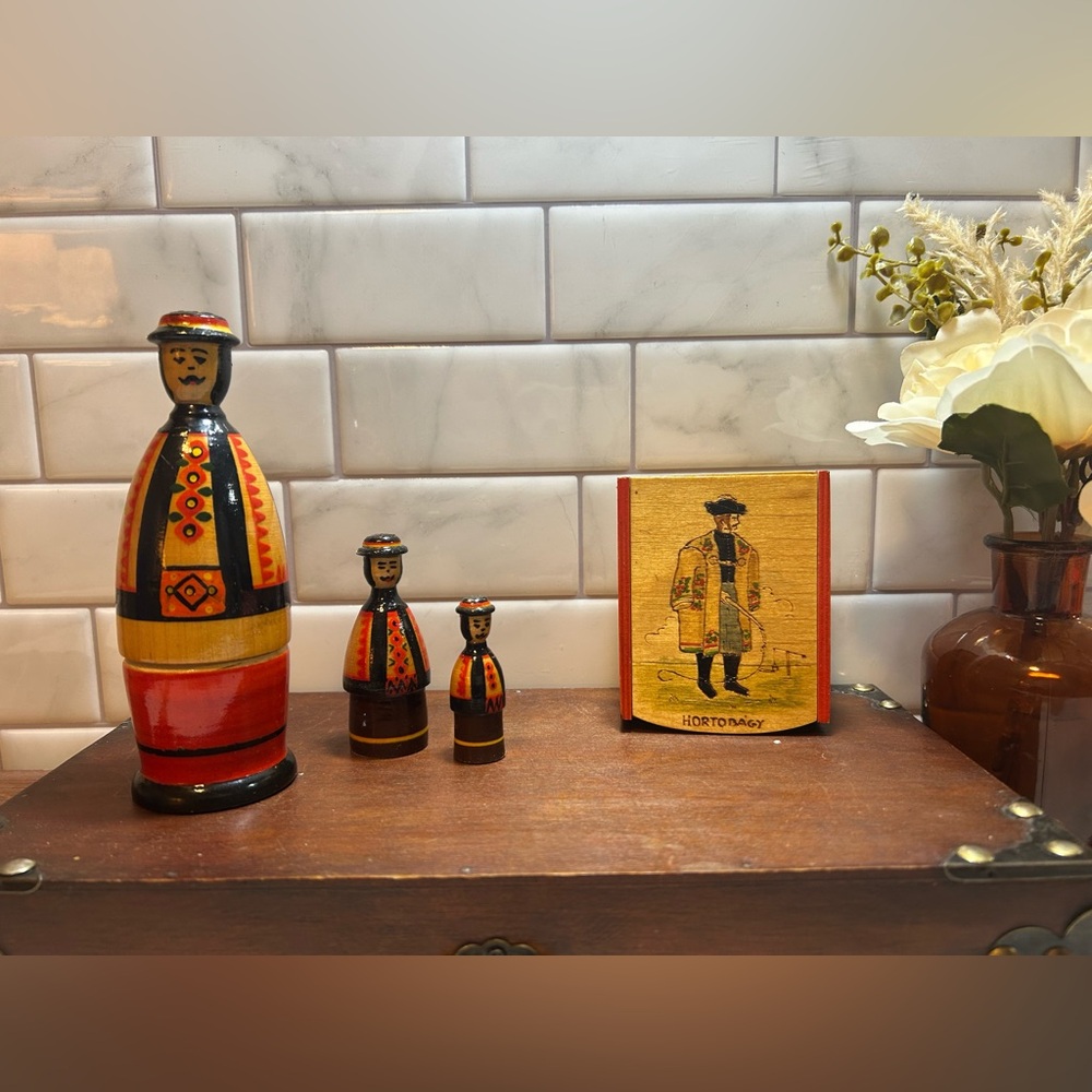 Vintage Russian Nesting Doll Set of 3, Made in Russia with Trinket Box as bonus